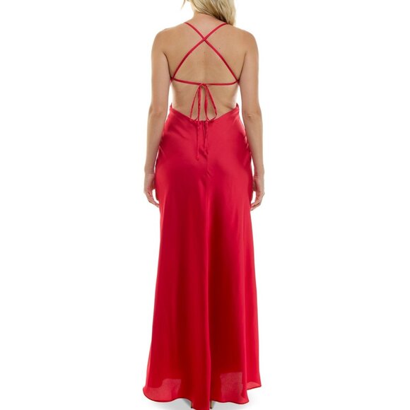 B. Darlin Cherry Red Long Social Gown With Spaghetti Straps Size 15/16 100% Poly - Picture 2 of 6